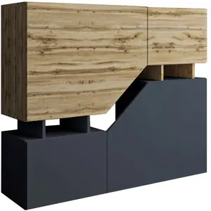 Pitt - buffet haut - 4 portes - 120 cm - Bois / Gris pas cher