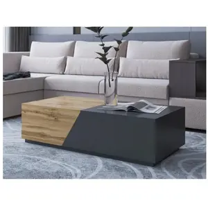Table basse Pitt - BESTMOBILIER - 124 cm - style industriel - Bois / Gris pas cher