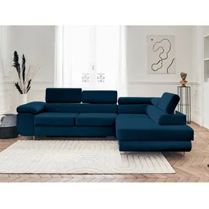 BESTMOBILIER Canapé D'angle Droit Convertible 5 Places En Velours Bleu Nuit pas cher