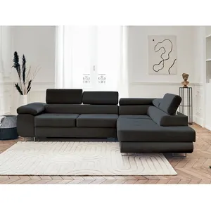 BESTMOBILIER Pablo - canapé d'angle droit - 5 places - convertible avec coffre et têtières réglables - en velours pas cher