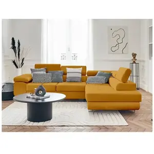 BESTMOBILIER Pablo - canapé d'angle droit - 5 places - convertible avec coffre et têtières réglables - en velours pas cher