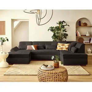 LISA DESIGN Vermont S - canapé panoramique d'angle droit 7 places en velours côtelé - Marron pas cher