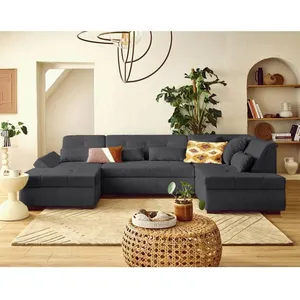 LISA DESIGN Vermont S - canapé panoramique d'angle droit 7 places en velours côtelé - Gris foncé pas cher