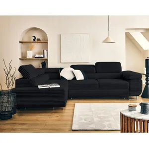 LISA DESIGN Zaria - canapé d'angle gauche 5 places convertible avec coffre et têtières en velours côtelé grosses côtes - Noir pas cher