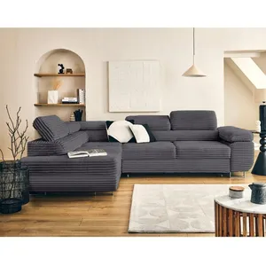 LISA DESIGN Zaria - canapé d'angle gauche 5 places convertible avec coffre et têtières en velours côtelé grosses côtes - Gris pas cher