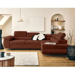 LISA DESIGN Zaria - canapé d'angle droit 5 places convertible avec coffre et têtières en velours côtelé grosses côtes - Terracotta pas cher