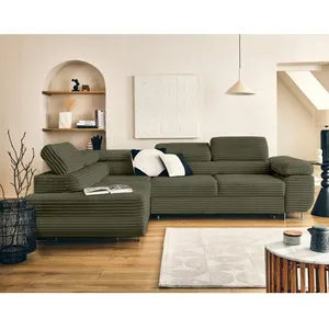 LISA DESIGN Zaria - canapé d'angle gauche 5 places convertible avec coffre et têtières en velours côtelé grosses côtes - Vert Kaki pas cher