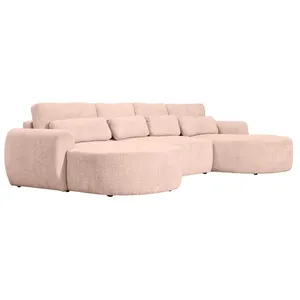 BESTMOBILIER Mahina - canapé panoramique en U 7 places - convertible avec coffre - en tissu bouclette - Rose