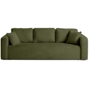 BESTMOBILIER Miro - canapé droit 3 places - convertible avec coffre - en velours texturé - Vert Olive