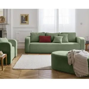 BESTMOBILIER Miro - canapé droit 3 places - convertible avec coffre - en velours texturé - Vert sauge