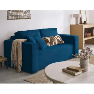 BESTMOBILIER Topaze - canapé droit 2 places - en velours côtelé - Bleu Ardoise pas cher