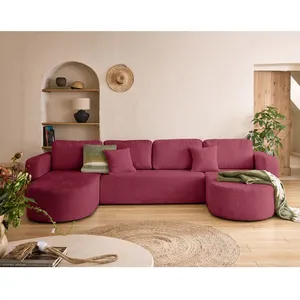 BESTMOBILIER Miro - canapé panoramique en U 7 places - convertible avec coffre - en velours texturé - Prune pas cher