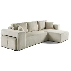 BESTMOBILIER Topaze - canapé d'angle réversible 4 places - convertible avec coffre, tablette et poufs - en velours côtelé - Beige pas cher