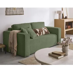 BESTMOBILIER Topaze - canapé droit 2 places - en velours côtelé - Vert sauge pas cher