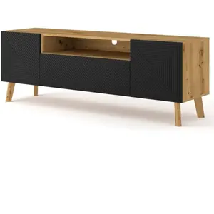 Comparateur de prix : BESTMOBILIER Velato - meuble tv - bois et noir - 160 cm - Bois / Noir
