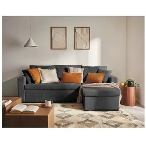 BESTMOBILIER Cyrus - canapé d'angle réversible 4 places - convertible avec coffre - en velours côtelé - Gris foncé pas cher