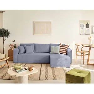 BESTMOBILIER Canapé d'angle réversible Topaze - 4 places - convertible avec coffre - en velours texturé - Bleu grisé pas cher