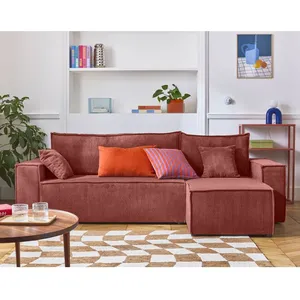 BESTMOBILIER Cezanne - canapé d'angle réversible - 4 places - convertible avec coffre - en velours côtelé - Rose pas cher