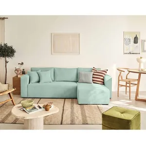 BESTMOBILIER Topaze - canapé d'angle réversible - 4 places - convertible avec coffre - en velours texturé - Bleu pas cher