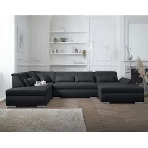 LISA DESIGN Vermont - canapé panoramique d'angle gauche - 7 places - XXL - Noir pas cher