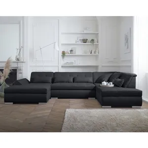 LISA DESIGN Vermont - canapé panoramique d'angle droit - 7 places - XXL - Noir pas cher