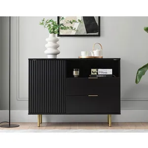 Buffet - BESTMOBILIER - Monica - 1 porte - 2 tiroirs - Noir pas cher