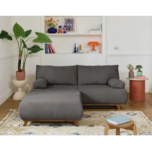 BESTMOBILIER Cristal - canapé 3 places - convertible avec coffre et grand pouf - en velours texturé - Gris foncé pas cher