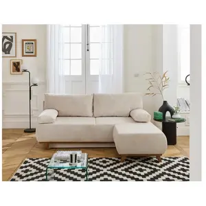 BESTMOBILIER Cristal - canapé 3 places - convertible avec coffre et pouf - en velours côtelé - Beige pas cher