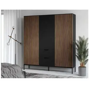 BESTMOBILIER Savanna - armoire - bois et noir - 185x180 cm - Noir / Bois pas cher