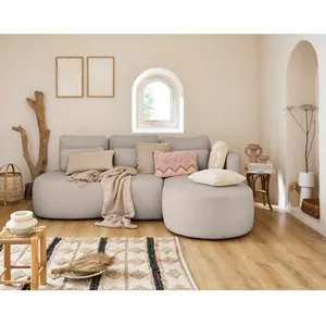 LISA DESIGN Mahina - canapé d'angle droit - 4 places - convertible avec coffre - en tissu bouclette - Taupe pas cher