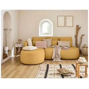 LISA DESIGN Mahina - canapé d'angle gauche - 4 places - convertible avec coffre - en tissu bouclette - Jaune pas cher
