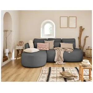 LISA DESIGN Mahina - canapé d'angle gauche - 4 places - convertible avec coffre - en tissu bouclette - Gris foncé pas cher