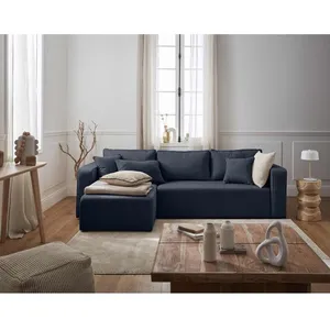 Topaze - canapé d'angle réversible - 4 places - convertible avec coffre - en tissu - Bleu pas cher