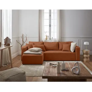 BESTMOBILIER Topaze - canapé d'angle réversible - 4 places - convertible avec coffre - en tissu - Terracotta pas cher