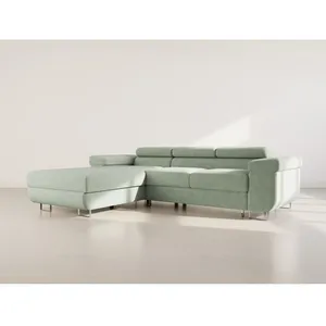 BESTMOBILIER Pablo - canapé d'angle gauche - 6 places - convertible avec coffre et têtières réglables - en velours côtelé