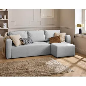 BESTMOBILIER Canopy - canapé d'angle réversible - 4 places - convertible avec coffre - en tissu texturé - Gris clair pas cher