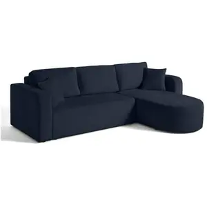 BESTMOBILIER Miro - canapé d'angle réversible - 4 places - convertible avec coffre - en velours texturé - Bleu pas cher