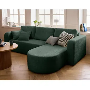 BESTMOBILIER Miro - canapé d'angle réversible - 4 places - convertible avec coffre - en velours texturé - Vert pas cher