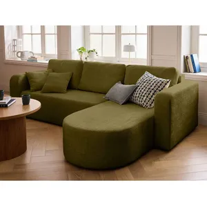 BESTMOBILIER Miro - canapé d'angle réversible - 4 places - convertible avec coffre - en velours texturé - Vert Olive pas cher