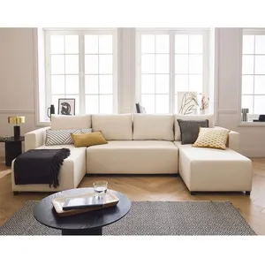 BESTMOBILIER Regala - canapé panoramique - 7 places - convertible avec coffre - en tissu - Beige pas cher