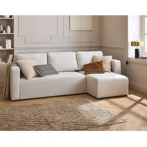 BESTMOBILIER Canopy - canapé d'angle réversible - 4 places - convertible avec coffre - en tissu texturé - Beige pas cher