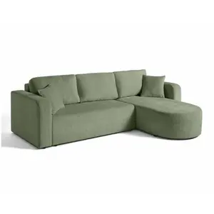 BESTMOBILIER Miro - canapé d'angle réversible - 4 places - convertible avec coffre - en velours texturé - Vert sauge pas cher