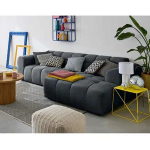 LISA DESIGN Ray - canapé d'angle droit - 4 places - en tissu texturé - Gris pas cher