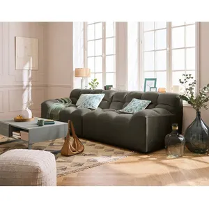 LISA DESIGN Napoli - canapé droit 4 places - en velours - Gris pas cher