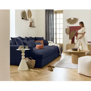 LISA DESIGN Collins - canapé 3 places avec double méridienne - velours côtelé grosses côtes - Bleu