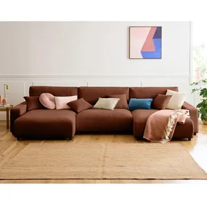 LISA DESIGN Pivoine - canapé panoramique en U - 7 places - convertible avec coffre - en velours texturé - Terracotta pas cher