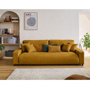 LISA DESIGN Pivoine - canapé droit 3 places - convertible avec coffre - en velours texturé - Jaune pas cher