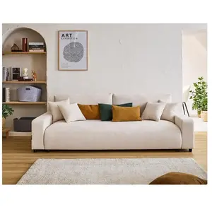 LISA DESIGN Pivoine - canapé droit 3 places - convertible avec coffre - en velours texturé - Beige pas cher