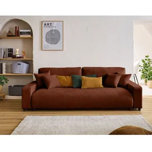 LISA DESIGN Pivoine - canapé droit 3 places - convertible avec coffre - en velours texturé - Terracotta pas cher