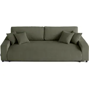 LISA DESIGN Pivoine - canapé droit 3 places - convertible avec coffre - en velours côtelé - Vert pas cher